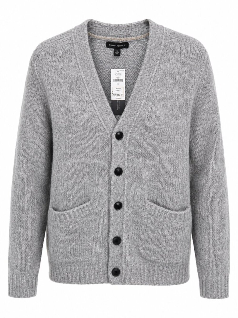 NWT Banana Republic Lofty Alpaca Blend Cardigan Gray Fuzzy Button Front Sweater